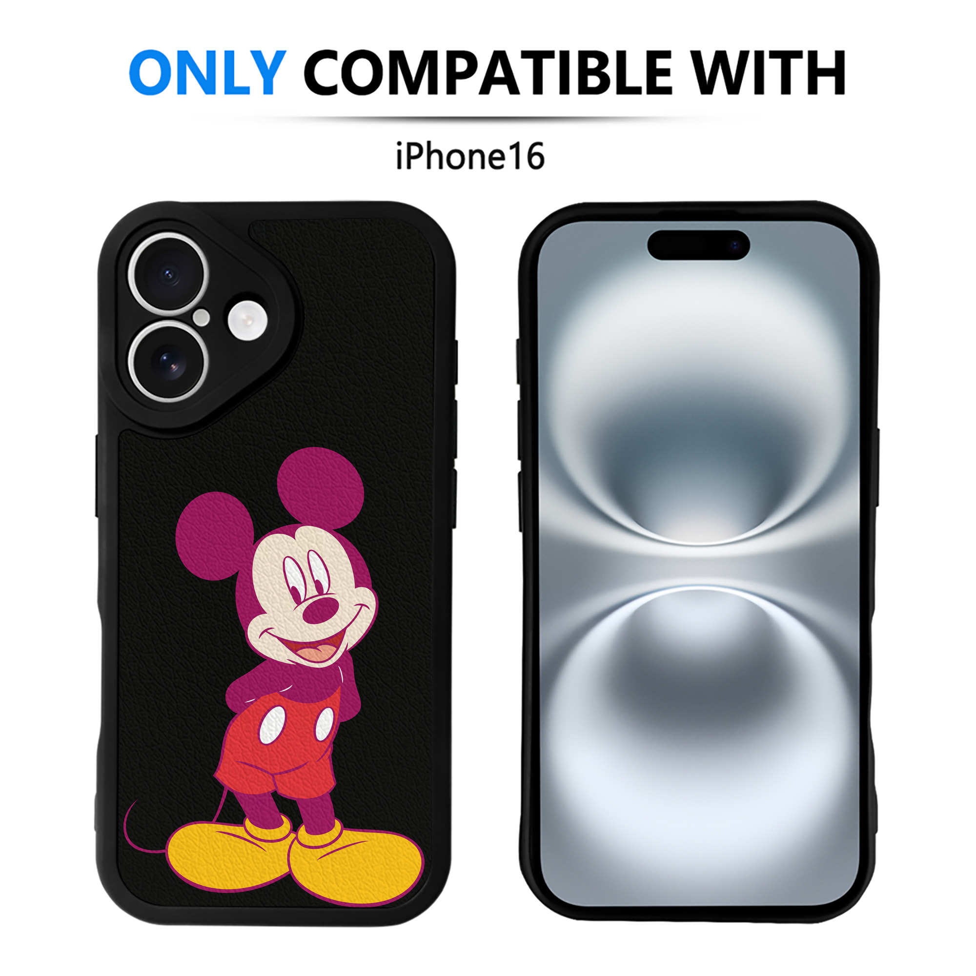 （画像用） ミッキーマウス Mickey Mouse 【iPhone 16シリーズ対応】シリコンスマホケース（レザー調） 材質：シリコン